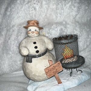 Snowman Figurine with Fire Pit for roasting chestnuts